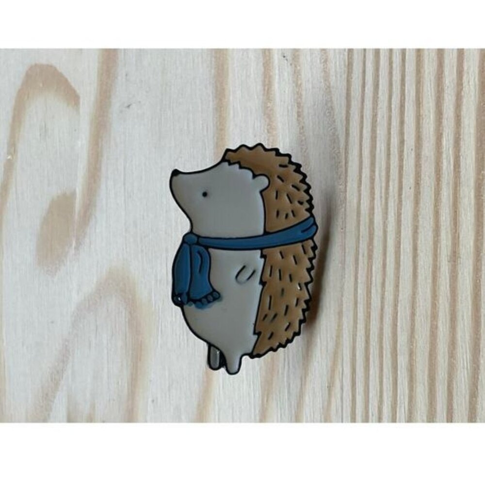 Cute Hedgehog Enamel Lapel Pin With Blue Scarf